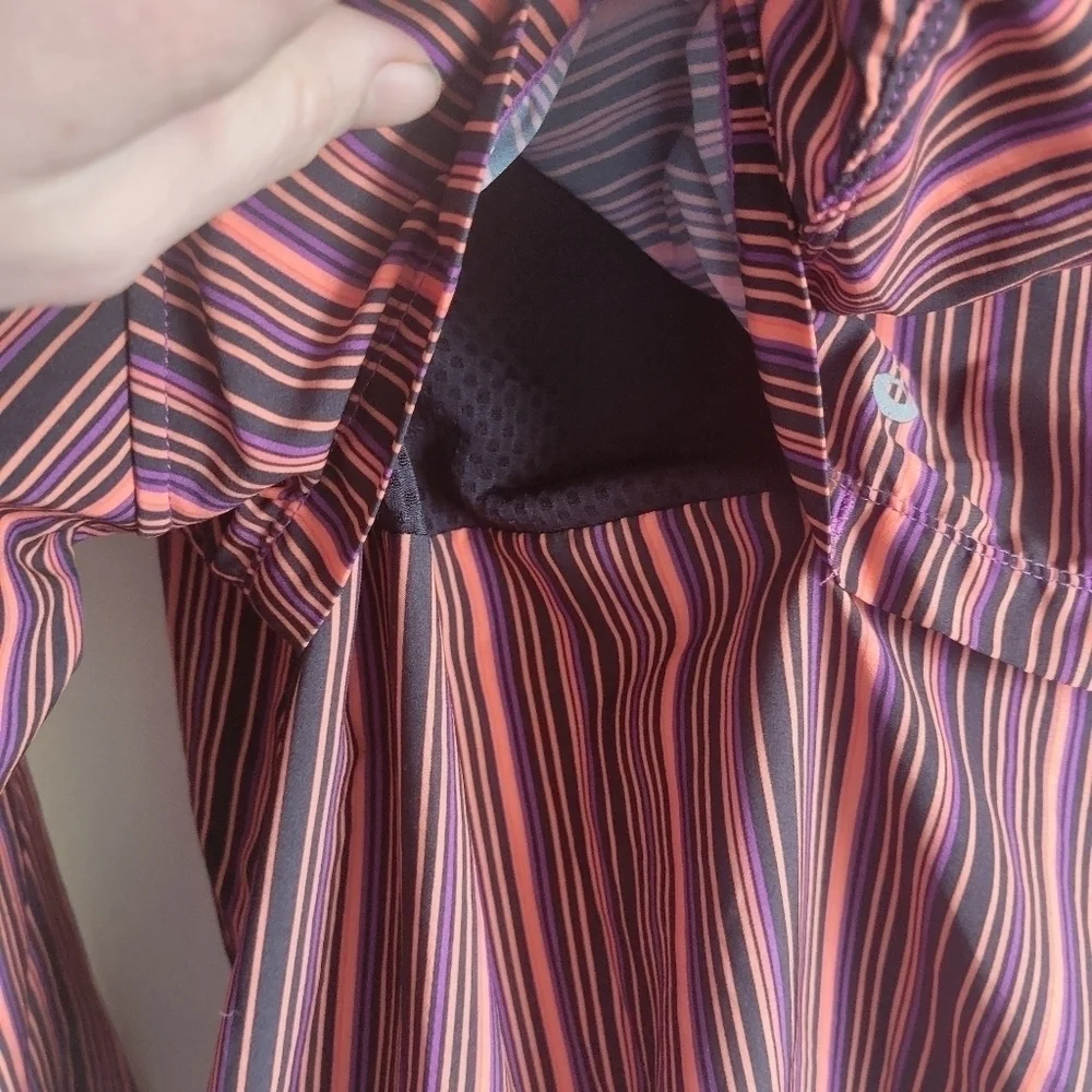 ASICS Pullover Lightweight Weight Shell Pocket Purple Orange Stripe Small S - Picture 4 of 11